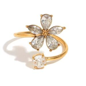 Elegant Gold Flower Ring with Crystals